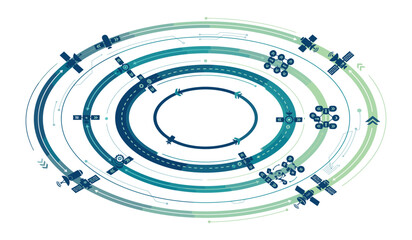 Futuristic Concentric Orbit Rings, Technology Data Network and Satellite Path Vector © Rahul