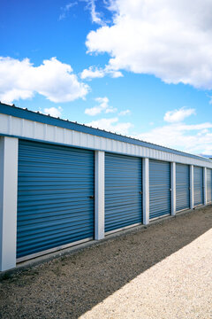 blue storage units under blue sky