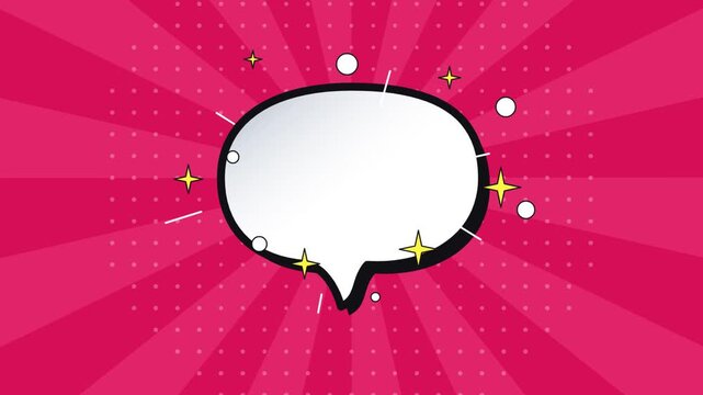 Comic book speech bubble empty blank for text on vibrant pink pop art background with stars.