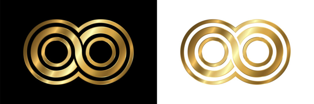 Gold Metallic Infinity Symbol on Split Black and White Background for Luxury, Eternal, and Endless Concepts. Vector Illustration