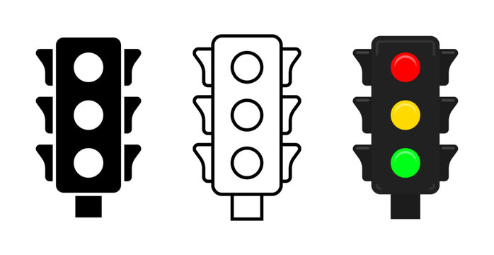 Traffic Light Icon Set Isolated on Transparent Background for Transportation, Road Safety, and City Traffic Concept. Vector Illustration