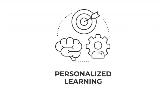 Personalized learning animated line concept icon. Productivity tracking during lessons. Education data analytics. Digital technology. Flat linear graphic motion. Minimalist black outline animation