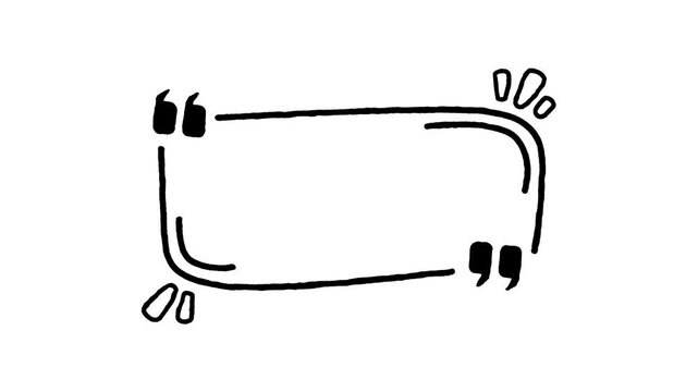 Rectangle box with quotation marks animation on transparent background with alpha channel. Rectangle doodle frames with quote. Rectangular quote mark animation. Animated square quote frame animation