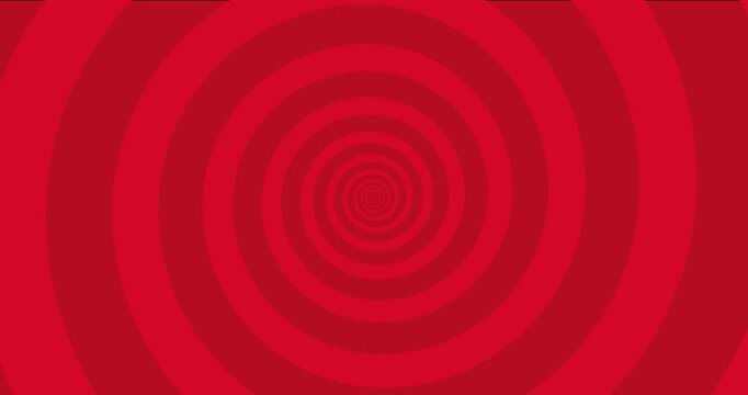 Moving hypnotic spiral. Seamless Psychedelic spiral and slow rotation. Red background with hypnotic expanding collapsing spiral. Seamless loop.