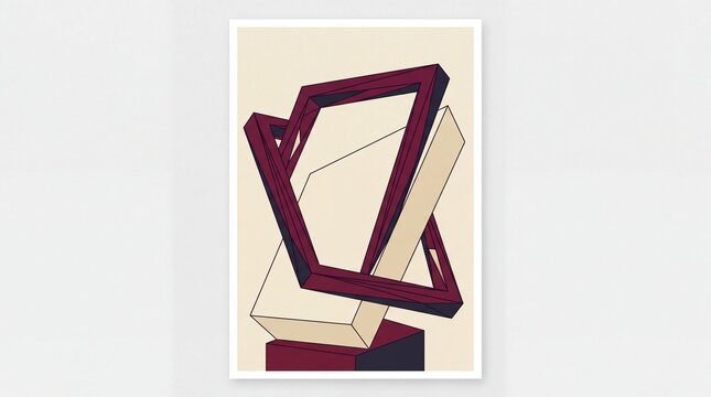Modern abstract geometric composition with interlocking frames in maroon and beige