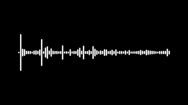 digital music frequency equalizer overlay, Minimalist monochrome audio wave visualizer animation on black background. voice recording signal wave, sound frequency visualization 4k animation.