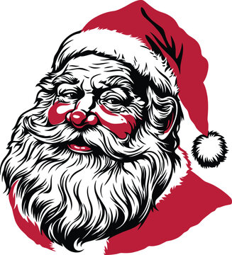 Detailed Vector Illustration of Santa Claus Head with a Long White Beard and Red Hat Isolated on White Background for Christmas Holiday Designs, Festive Greeting Cards, and Seasonal Crafts
