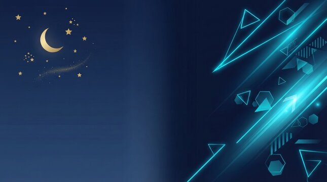 Space and technology abstract illustration with moon and stars