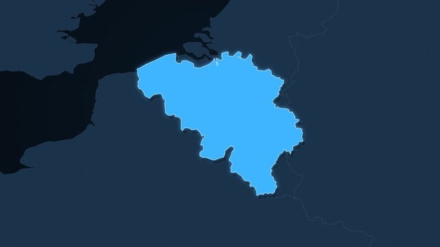 Belgium highlighted on a map of Europe with glow