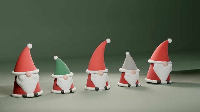 Row of Christmas gnomes rocking in a wave loop