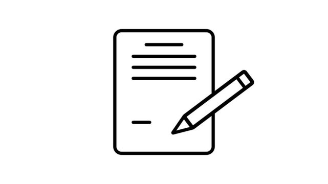 Document write animated outline icon with background. Document write 4k motion design animation.