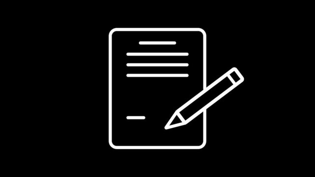 Document write animated outline icon with background. Document write 4k motion design animation.