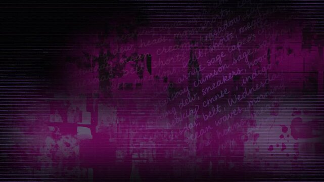 An abstract, dynamic background with bright pink and dark areas, scratches, and inscriptions in neat, small handwriting; a looping background for the base.