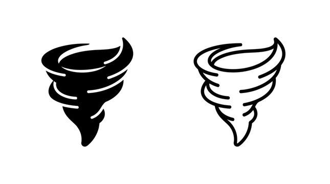 Twister vortex weather hazard symbol in black and white with whirlwind