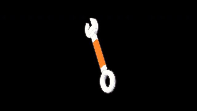 Painterly Wrench Tool with Silver Open End and Orange Handle on Black Background in Bold Graphic Illustration Style