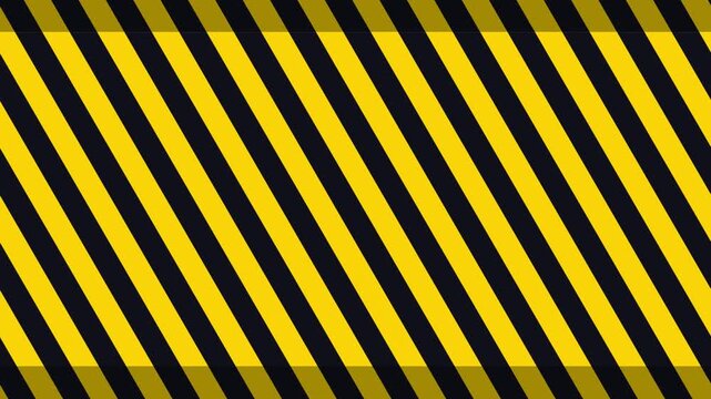 Industrial yellow and black diagonal hazard stripes pattern motion background vector looping warning tape texture design element for safety construction and restricted zone concepts