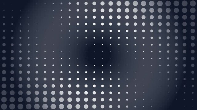 Minimalist dark blue and white halftone dot pattern motion background with a central vignette and geometric circle grid for modern graphic design and digital media projects