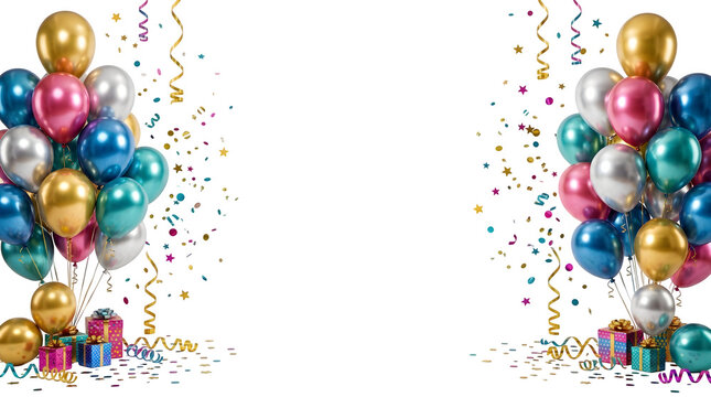Colorful balloons and gifts on a black background festive celebration