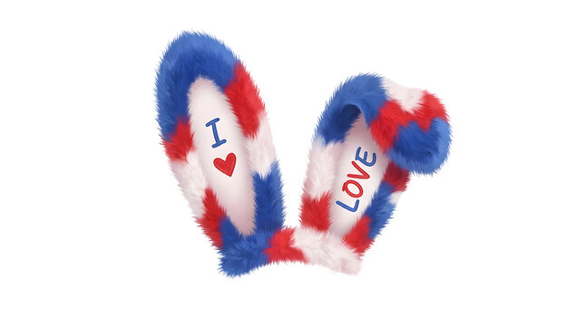 Festive patriotic bunny ears headband with heart and love message isolated