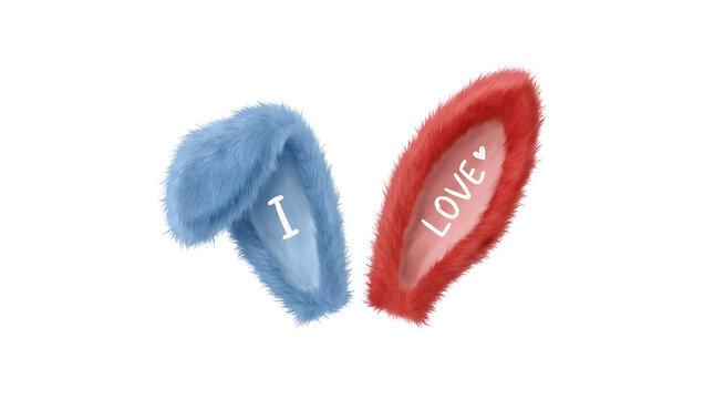 Two fluffy hearts with handwritten words love and lonely isolated on white