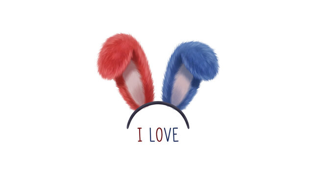 Colorful fluffy bunny ears headband isolated on a white background