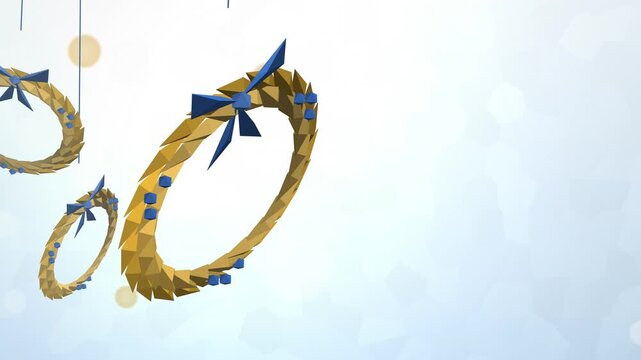 Low poly Christmas wreath with berries and bow tilted view backdrop