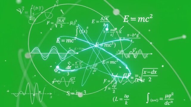 Green Chalkboard Background with Animated Physics Formulas Math Equations and Scientific Diagrams.