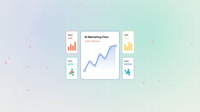 Data analytics dashboard green and white graphs with smooth flowing motion in a seamless loop animation