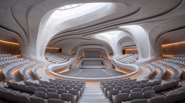 Futuristic Modern Auditorium with Curved Interior Architecture
