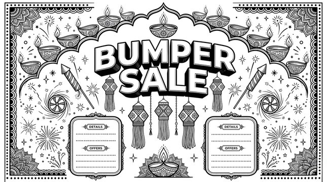 Diwali Bumper Sale Firecracker Festival Black White Vector Flyer