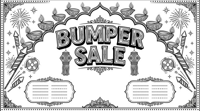 Diwali Bumper Sale Firecracker Festival Black White Vector Flyer