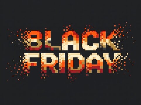 Retro Pixel Art Black Friday Text Design for Digital Promotional Sales and Festive Shopping Event Campaigns