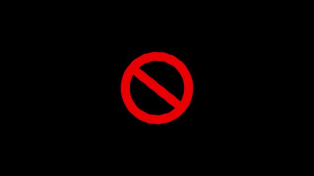 Red prohibited sign stop, cross, cancel animation. Animated for prohibited icon on black background with alpha channel.