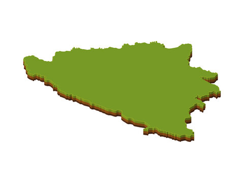 Multilayer Isometric Map of Bosnia and Herzegovina Isolated on Transparent Background