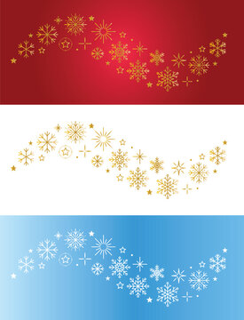 Christmas gold snowflakes stars design elements festive winter holiday decorations borders headers