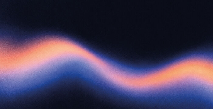 Peach orange and blue luminous wave on dark navy