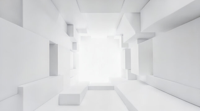 Minimalist white futuristic corridor with light
