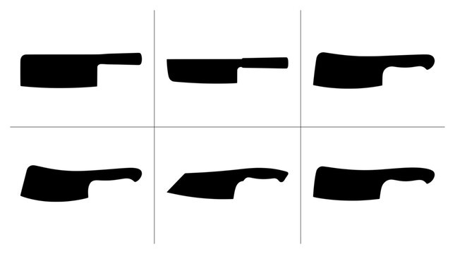 Meat cleaver silhouettes set with various handle designs for butcher shops and kitchens