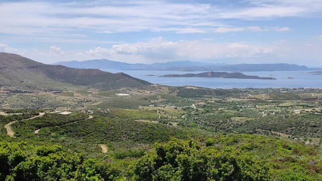 Panoramic view over Nea Styra and the Petalioi Gulf islands, south Evia, Greece