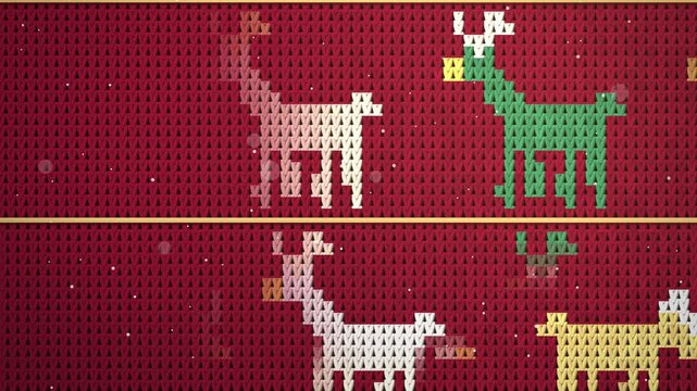 Red nordic knit reindeer knit pattern centered view assembling