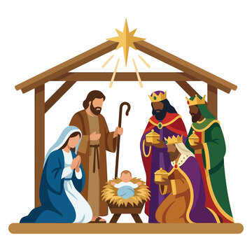 Nativity Scene with Baby Jesus Mary Joseph and the Three Wise Men