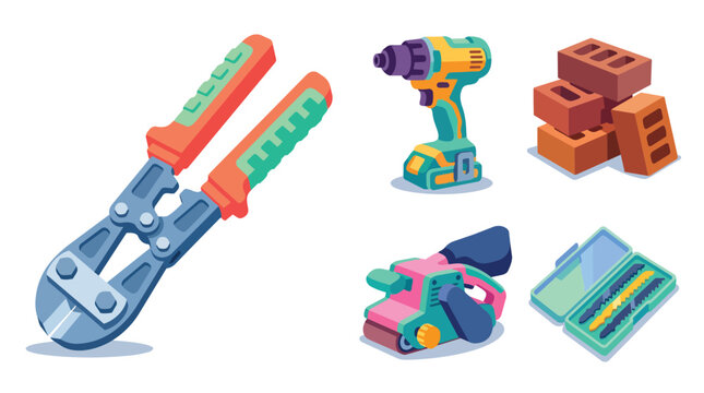 Hand Tools and Construction Equipment Vector Illustration Set