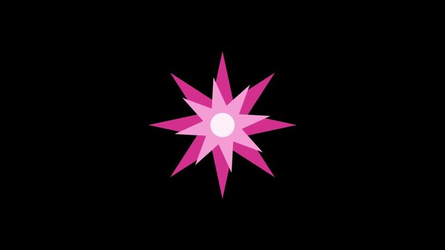 Pink starburst motion pulsing geometric shape animation on black background