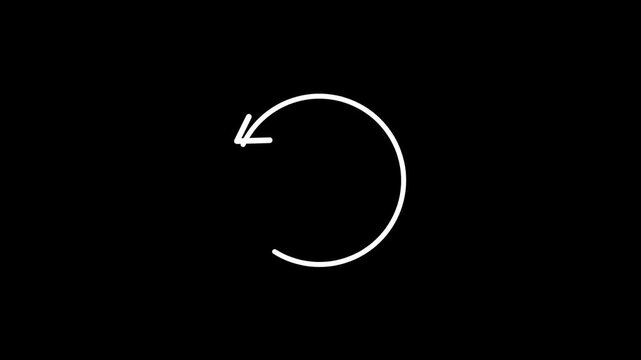 Hand-drawn circular arrow loading icon animation on black background, circle refresh reload