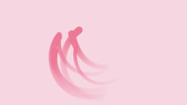 Abstract pink brushstroke animation forming flowing curved shapes and rounded droplet on soft pastel background, minimalist motion graphics background