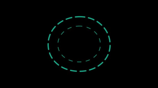 Minimalist teal dashed circle loading animation loop on black background, motion
