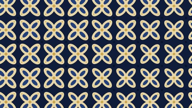 Seamless loop animated background inspired by Indonesian four-petal kawung batik pattern