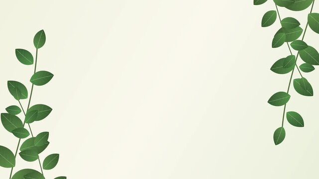 Green botanical leaves swaying on cream background with copy space, seamless animation loop