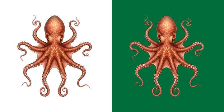 Detailed brown octopus drawing with many tentacles for nautical design projects
