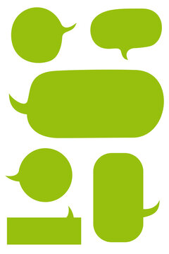 Lime green speech bubble and chat box collection with rounded cartoon shapes. Perfect for comic strips, messaging, social media templates, labels, stickers, comic strips, websites. High-res PNG